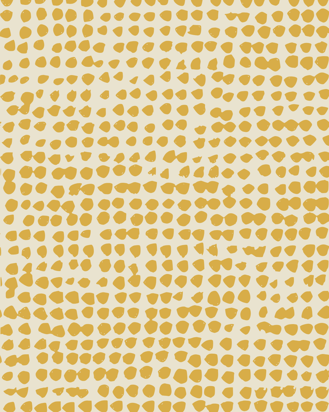Yellow irregular dots are scattered across a light beige background, creating a random, abstract, and textured pattern reminiscent of animal print or hand-painted spots.